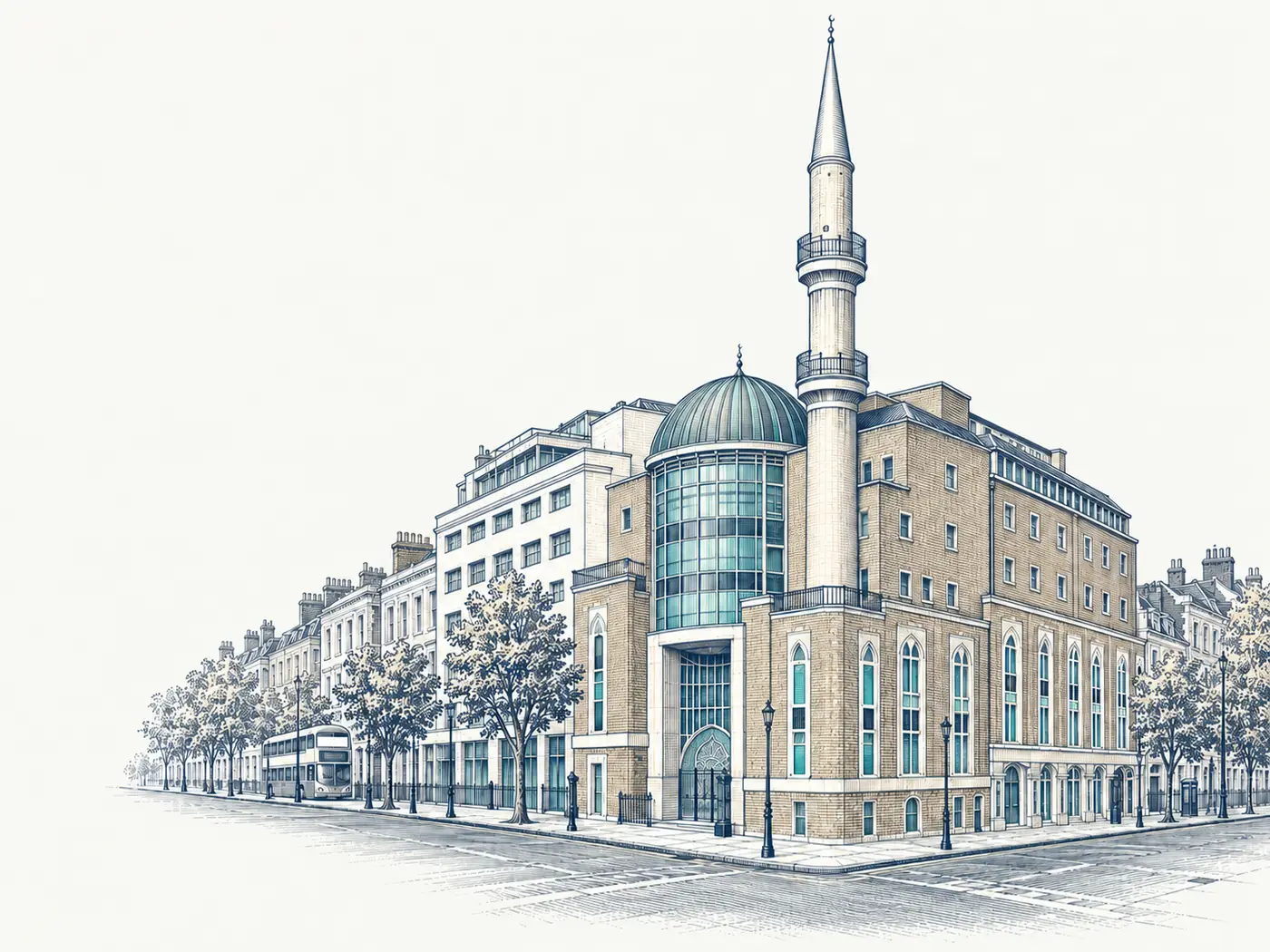 Engraved illustration of Suleymaniye Mosque on Kingsland Road, London