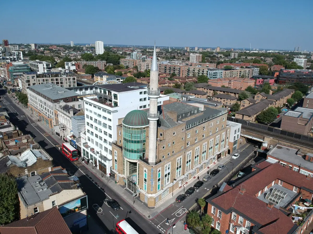 Aerial view of Suleymaniye Mosque on Kingsland Road, home of our London office